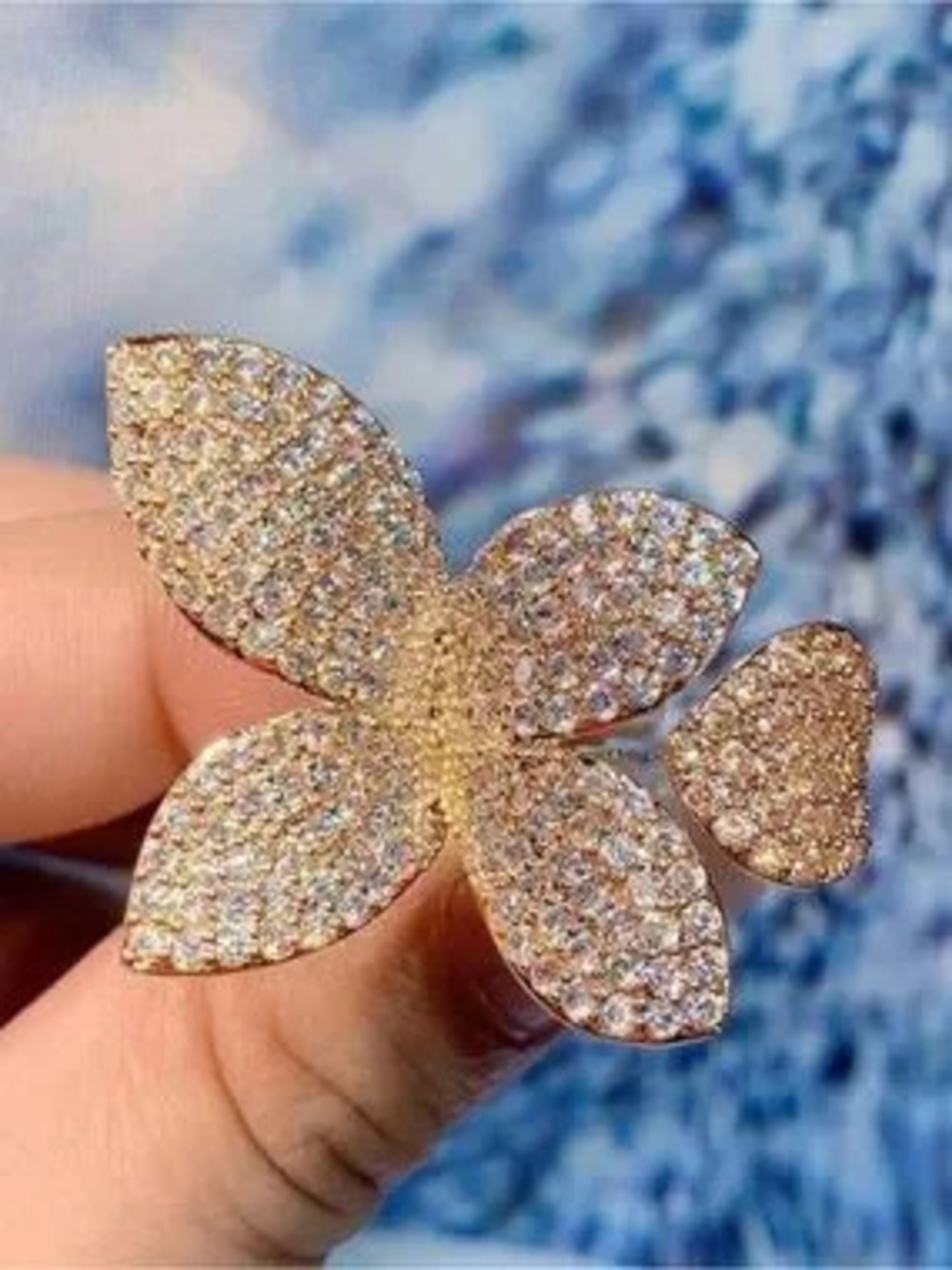 Gold Pave Flower Statement Ring - Women Jewelry